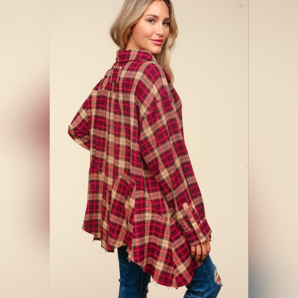 Haptics Plaid Button Down Sharkbite Shirt - Picture 5 of 5